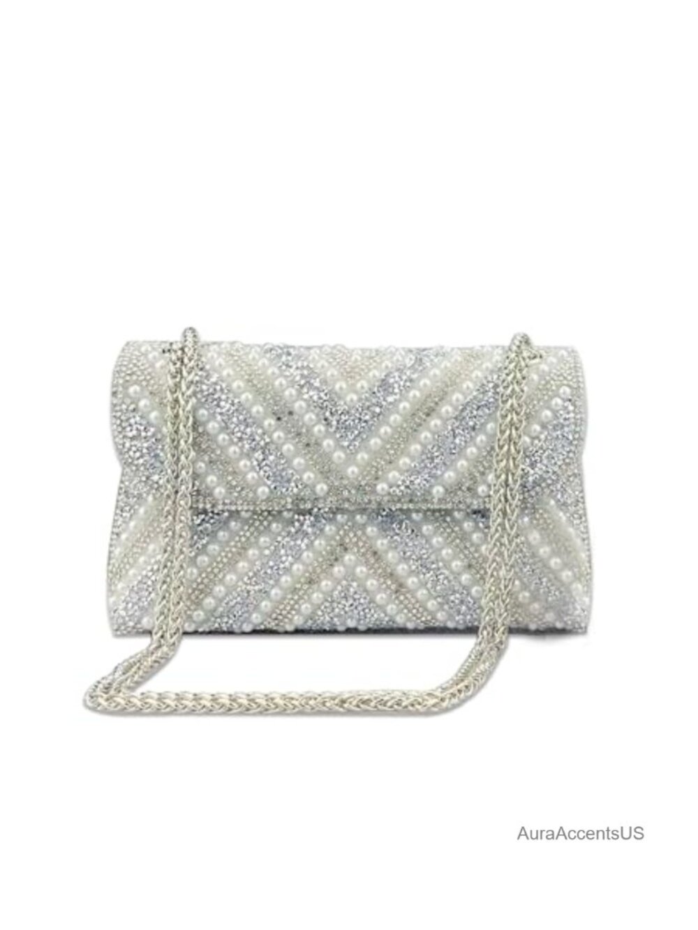 Rhinestone Pearl Evening Clutch with Chain